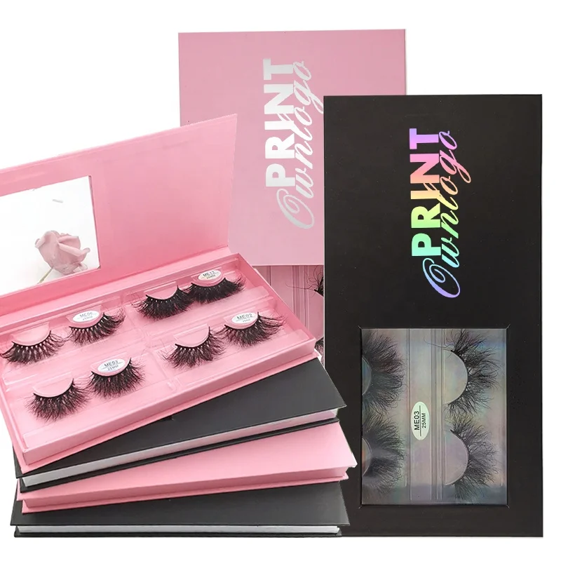 

Neutral no Logo 4 pairs rectangle pink black matte paper magnetic box for 3d mink lashes case eyelash storage holder, Natural black