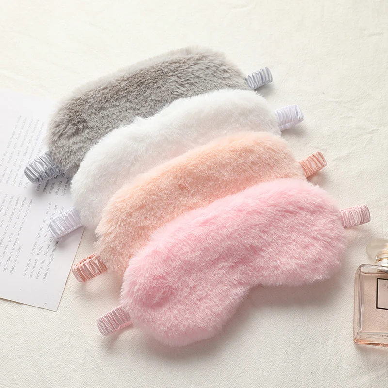 Plush Cutey Sleeping Blindfold Fluffy Material Soft Silk Satin Furry Sleeping Eye Mask for Airplane Travel