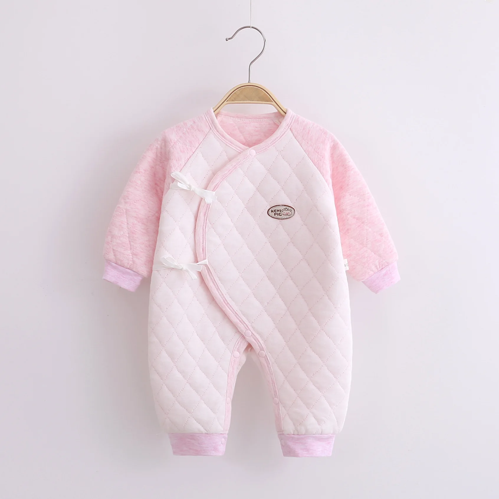 

Newborn Baby Jumpsuit Cotton Three-layer Warm Pajamas Baby Partial Placket Tie-up Khaki Newborn Monk Clothes