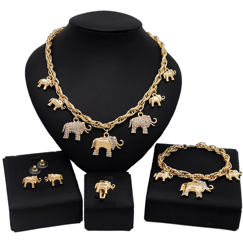 

Elephant I Love You Hug And Kiss Xoxo Jewelry Set High Quality Rhinestone Dubai 21k Gold Plated Necklace Jewelry Sets X0075
