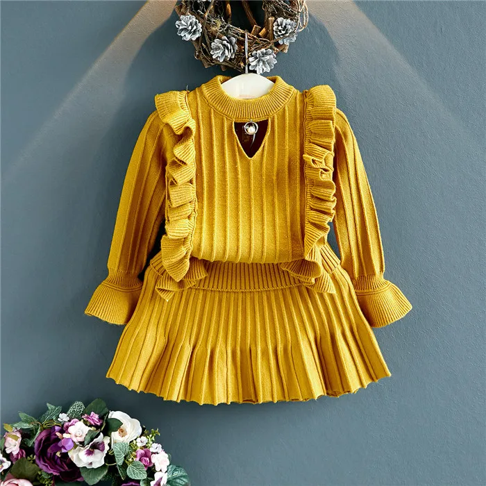 

Kids Clothes In China Products For Sublimation Hand Knit Sweater Patterns And Little Girls Ruffle Skirt Suits, As picture