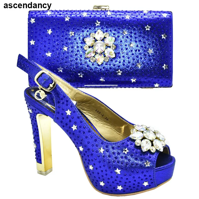 

New Arrival Italian Ladies Shoes and Bags To Match Set Decorated with Rhinestone Women Italian African Party Pumps Shoes and Bag Pumps