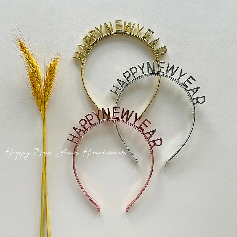 Happy New Year Headbands for Women Plastic New Year Eve Hairbands New Year Party Supplies Hair Accessory Gifts