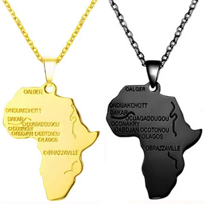 

Hip Hop Stainless Steel Africa Map Pendant Necklace for Men, Gold silver rose black
