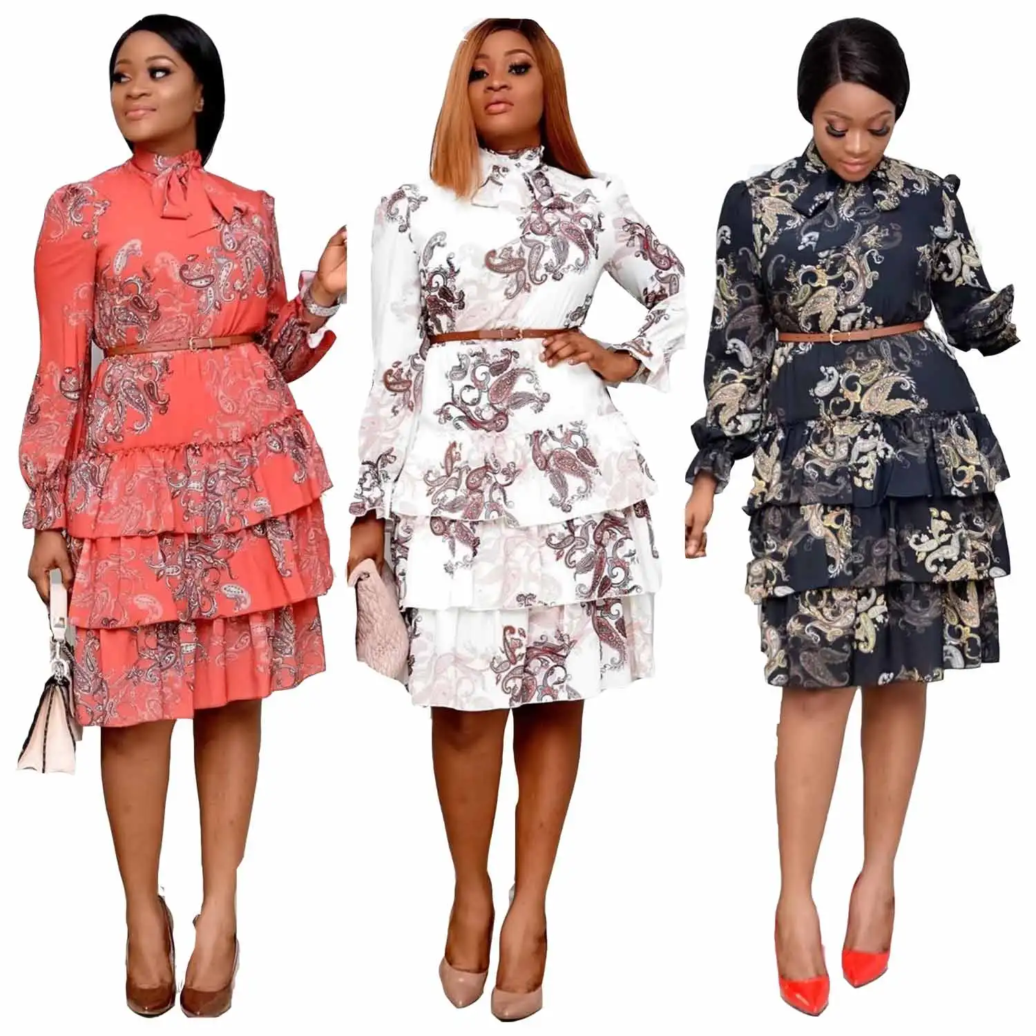 

maxi casual 3xl Lace fall floral collar Ruffled ladies plus size long sleeve dress