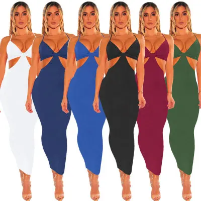 

B54422A Europe style women sexy backless fashion pure color party long dress, Shown