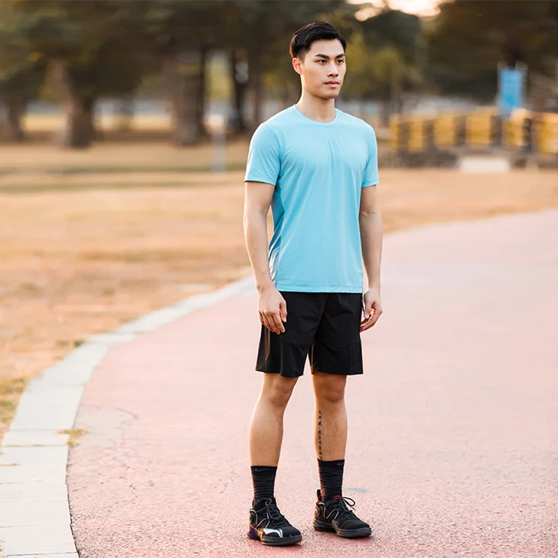 

New High Quality Over Size O-neck Sport Breathable Comfortable Blue Splicing Sportswear Men