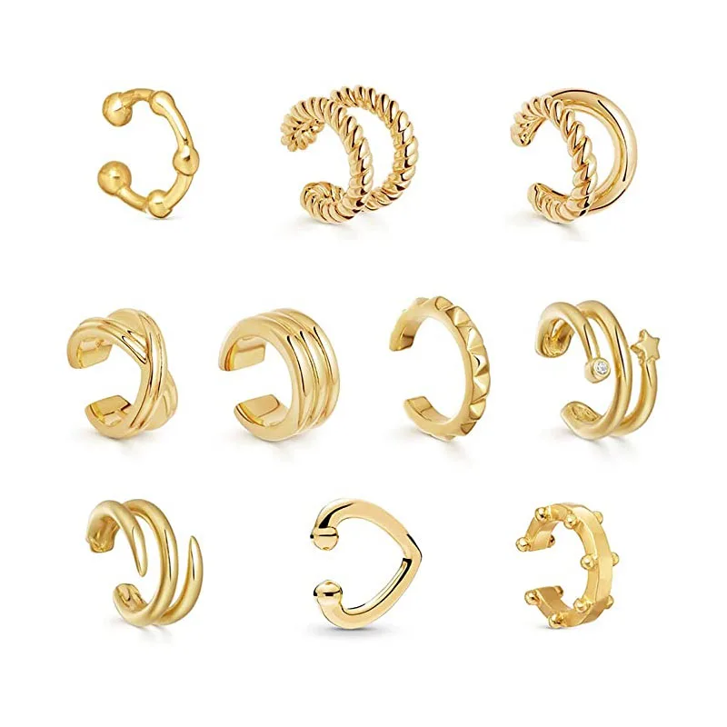 

2021 New Fashion Alloy Hollow Gold Ear Cuffs Hook Earrings Women