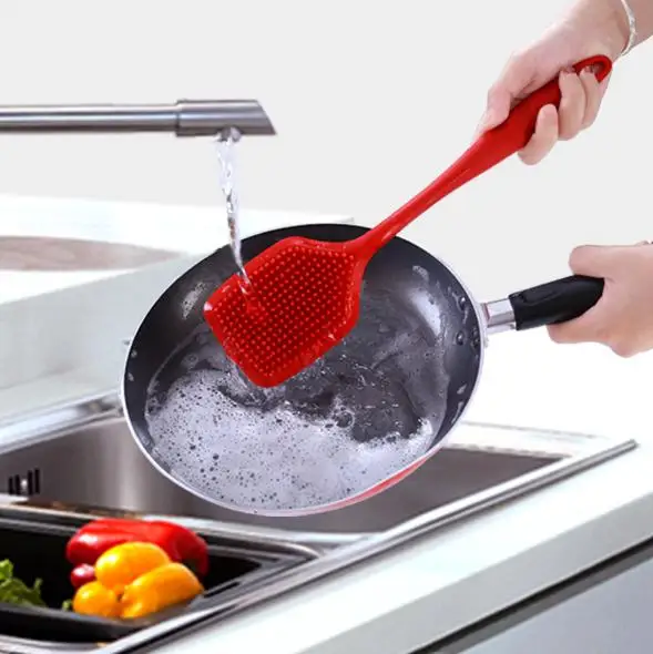

Long Handle Dish Scrubber Brushes Kitchen Cleaning Tool Silicone Pot Brush