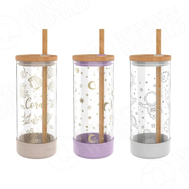 

Glass Tumblers BPA Free Wholesale Bamboo Lid 20oz Glass Tumbler With Straw And Silicone Sleeve, Customized color