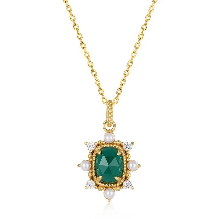 

Factory Price Gold Plated Pendant Green Agate Shell Pearl 5A CZ 925 Sterling Silver Women Ladies Jewellery Pendant