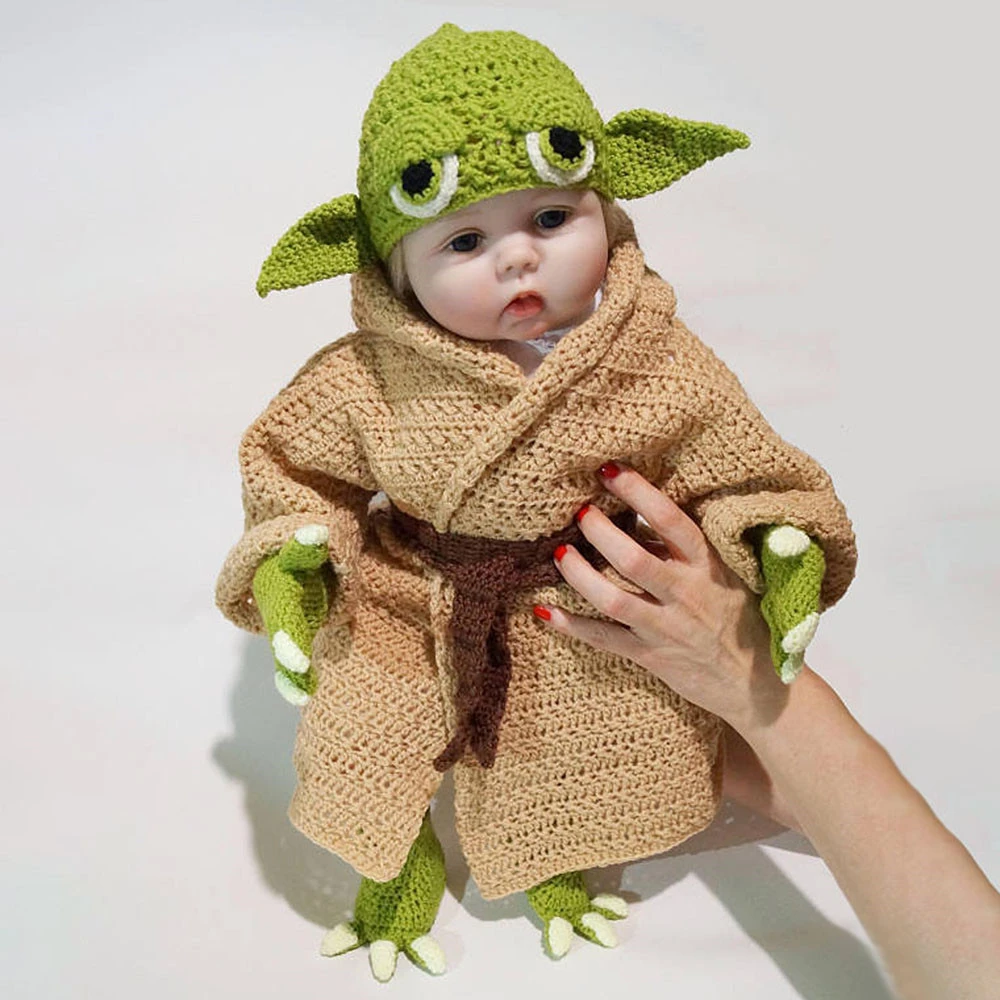 

hand Crochet Baby Yoda Hat Beanie Newborn Boy Cartoon Costume Fotografia Props Christmas Outfits Infant Photography Accessories