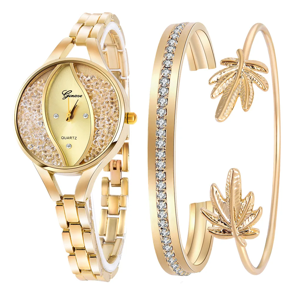 

Women's Diamond Wristwatch Bangle Bracelet Jewelry Set Analog Quartz Wrist Watch for Ladies