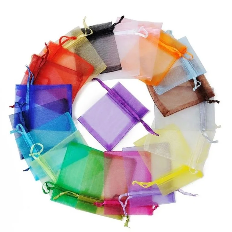 

13x18cm 24 colors Custom Logo Drawstring Gift Pouch Jewelry Mesh Packaging Organza Bag