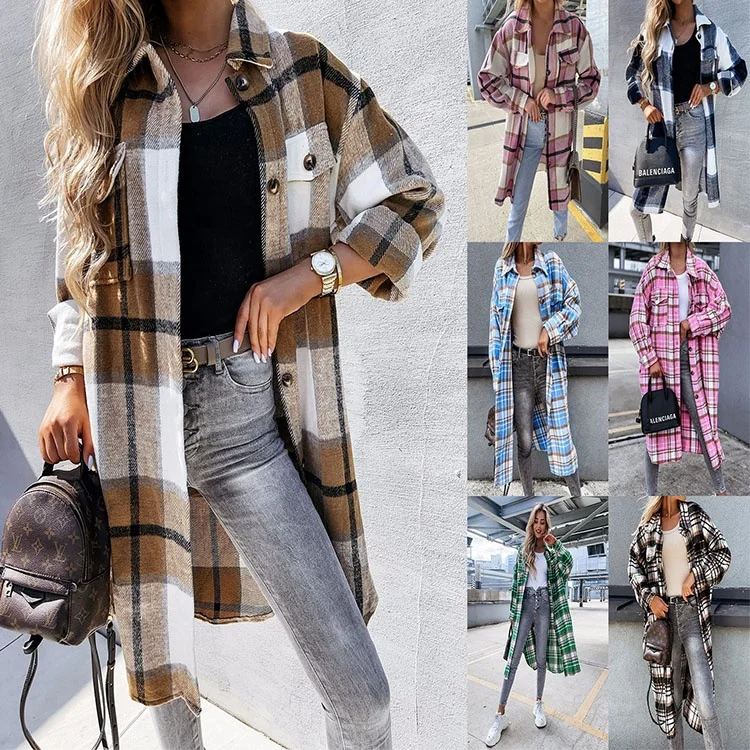 

Women's Printing Oversized Plaid Button Down Long Sleeve T Shirt Quilted Lined Shacket Jacket, As show