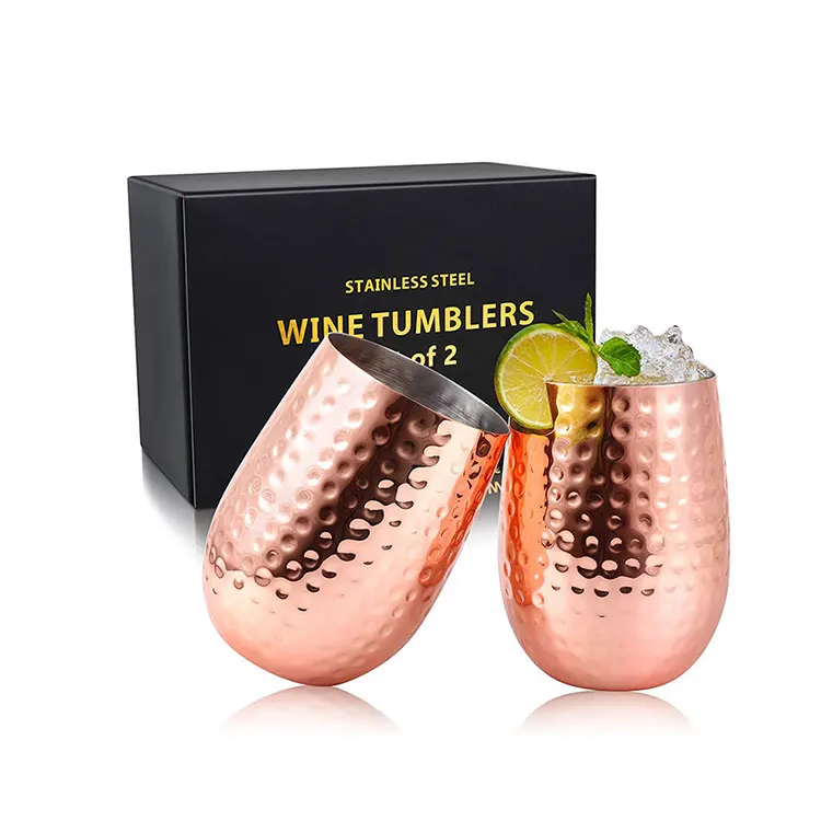 

Copper Stemless Wine Tumbler Glasses 18 oz Stainless Steel Beer Mugs Outdoor Wine glass Tumbler Cups, Rose gold