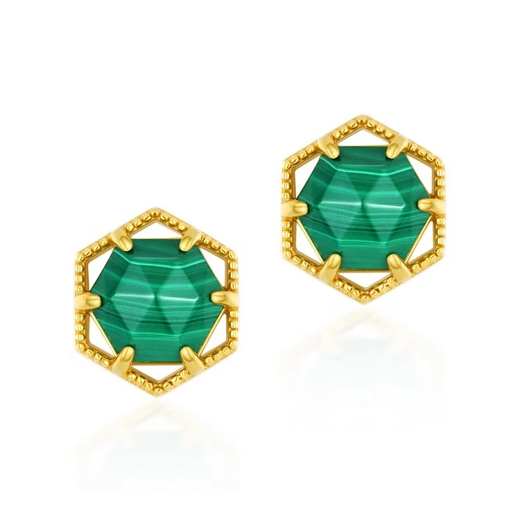 

Simple Geometric Hexagonal Malachite Stud Earrings