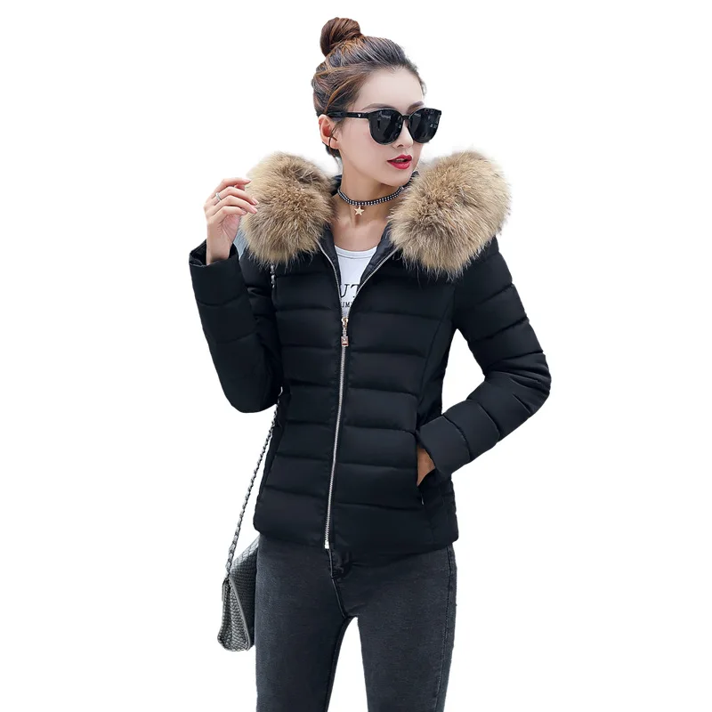 

2019 Big Hood Hoodies Winter Woman Fur Down Jacket Fur Slim Coat Dames Winter Jassen