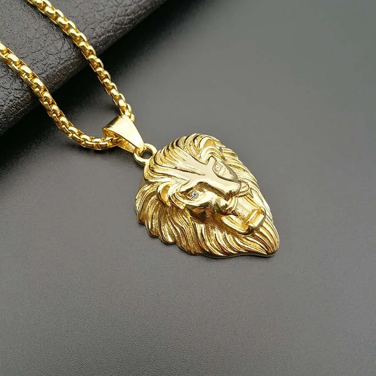 

Europe US Vintage Jewelry Iced Out Animal Head Pendant Gold Plated Titanium Steel Lion Head Necklace Pendant