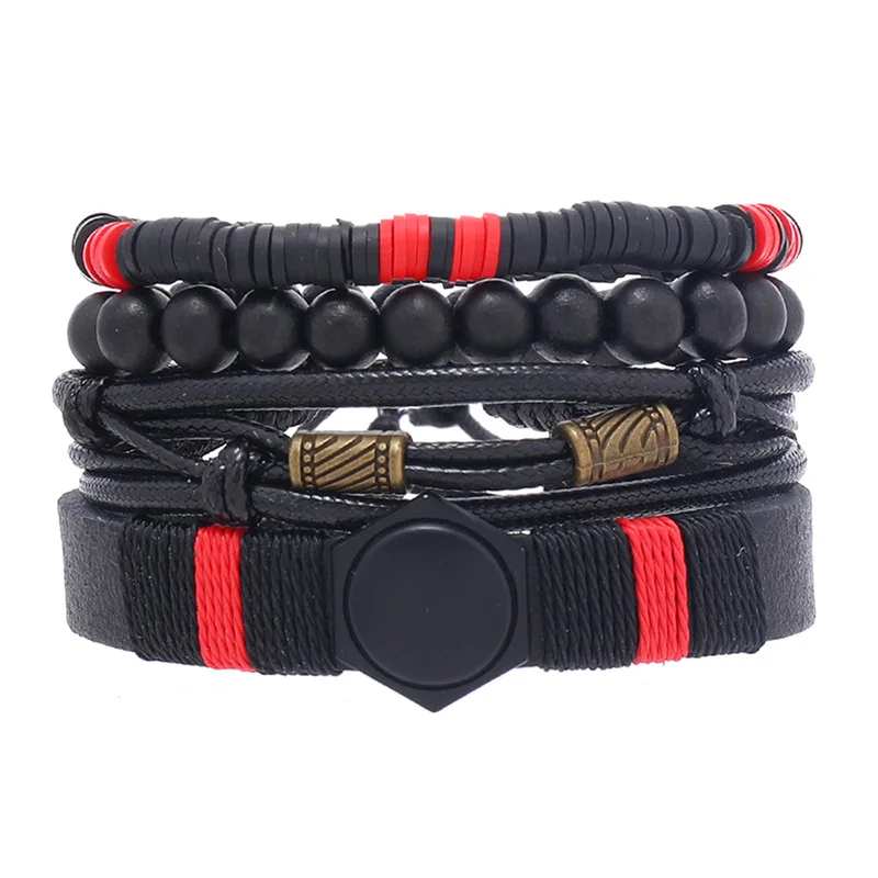 

New 4pcs/set Leather Retro Simple Bracelet Men And Women Braided Rope Bead Bracelet Set Jewelry 2023