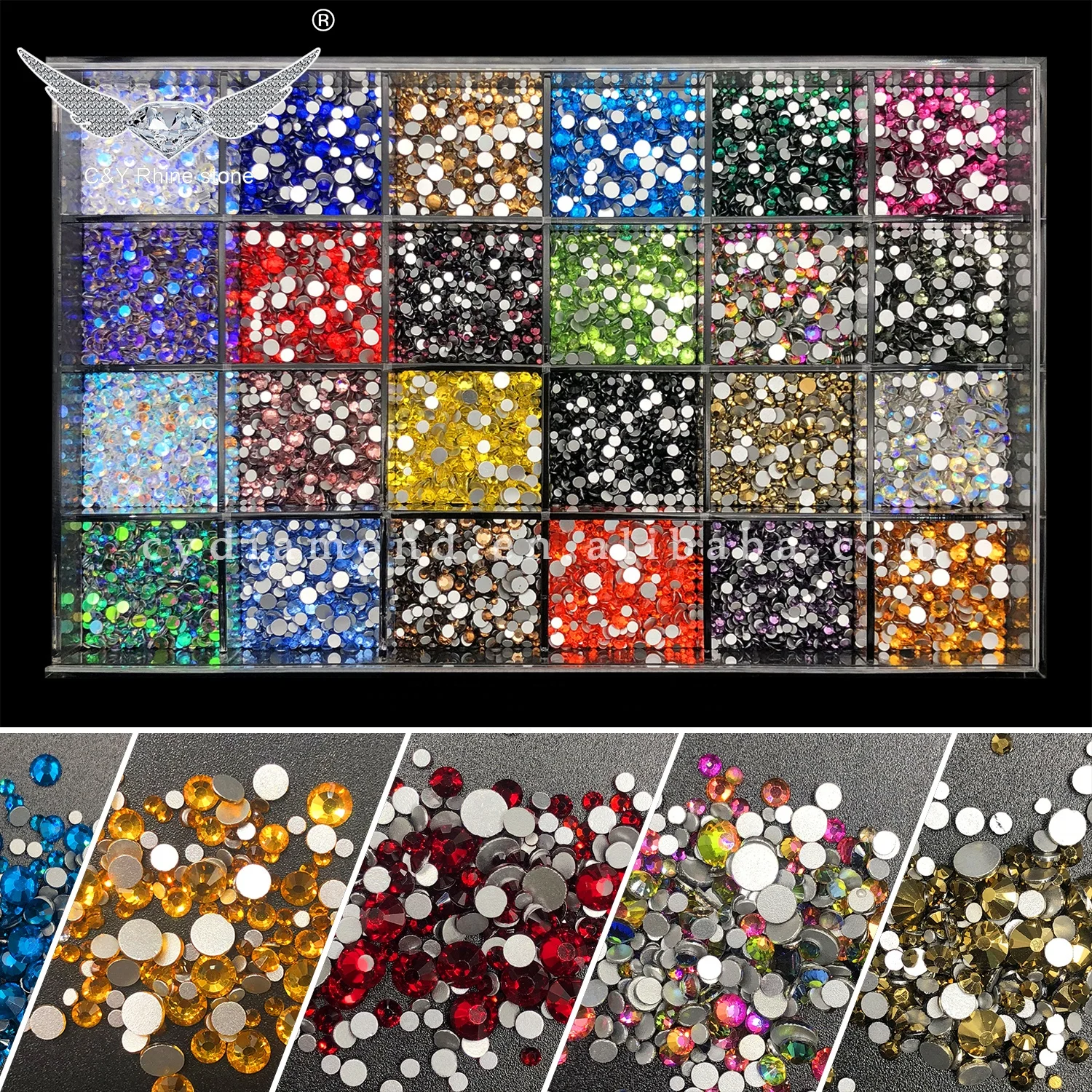 

CY Nail Art Accessories Mix Sizes Round Stones Decoration Crystals Shapes for Nails Rhinestone Glass Rhinestones 2 Boxes Colors