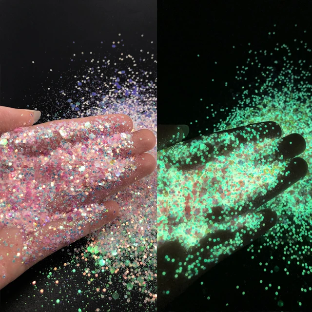 

Solvent Resistant Glow in the Dark Mixed Glitter Loose Glitter Chunky Glitter Cosmetic Glitter for tumblers&craft&nail