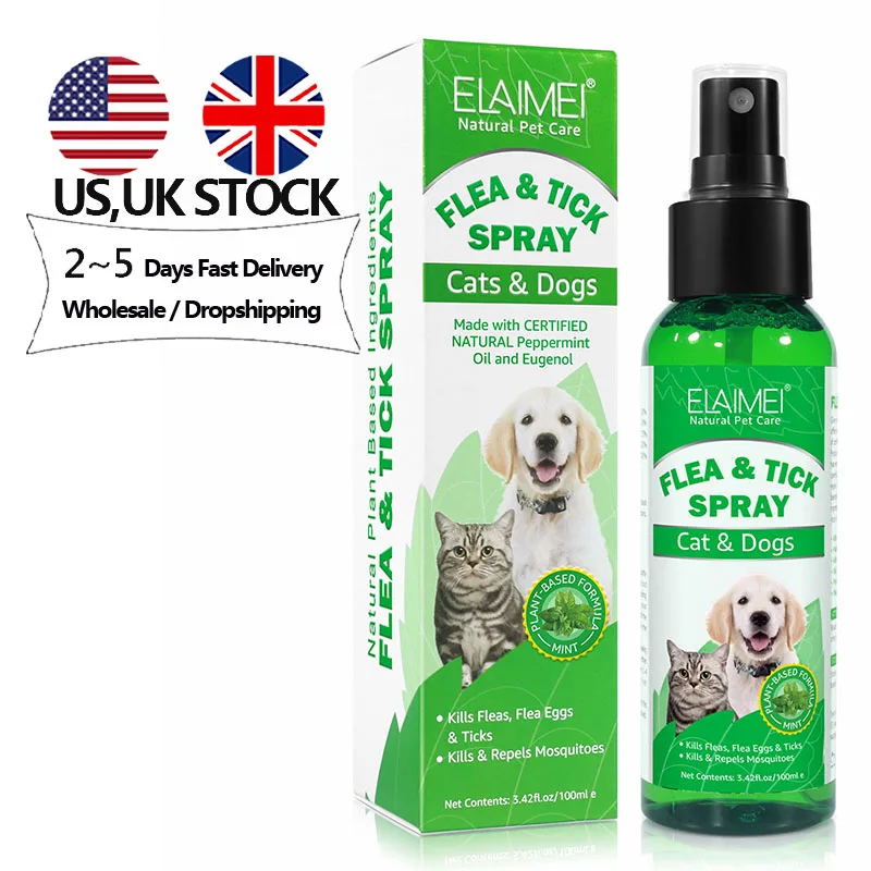 

Dorpshiping Natural Pet Flea And Tick Remove Spray Non-toxic Dog Cat Skin Care Ticks Remover Spray