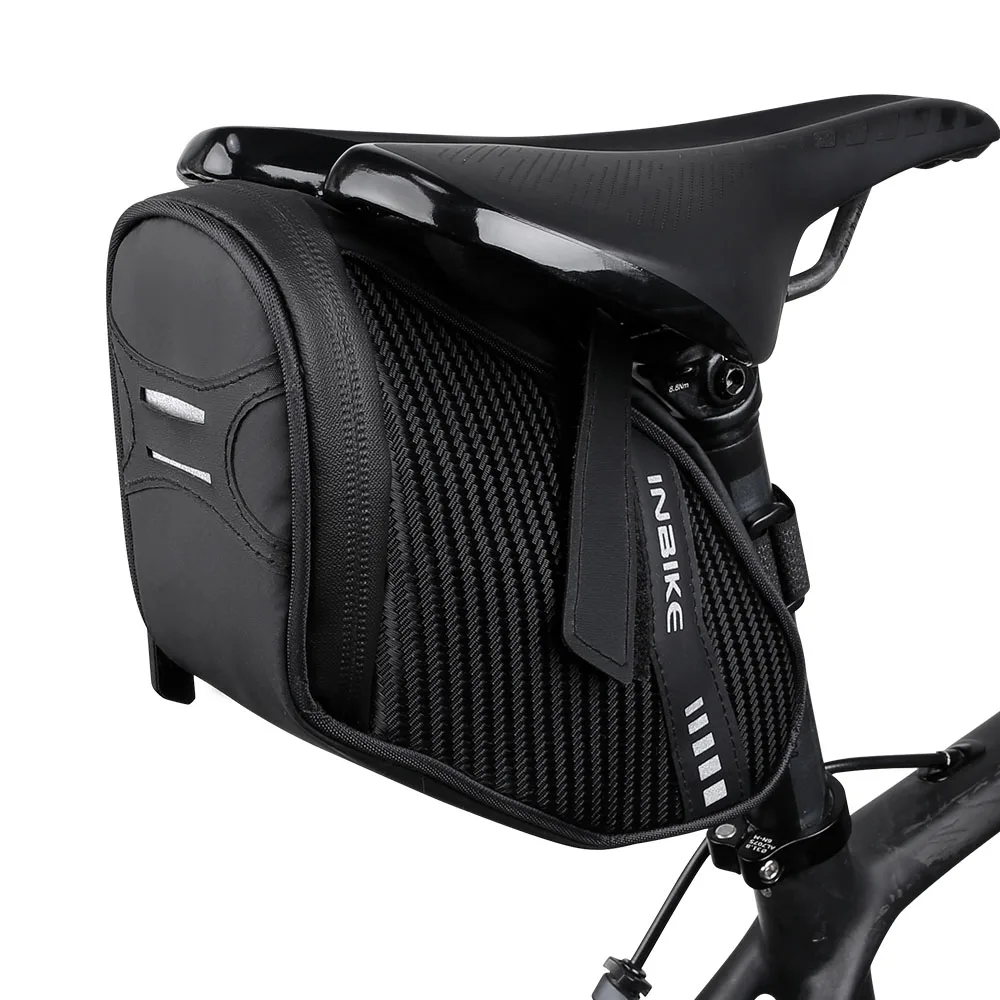 

INBIKE Waterproof Tail Light Accepted Strap-On Big Capacity Wedge Fietstas Cycling Seat Saddle Bicycle Bag, Black