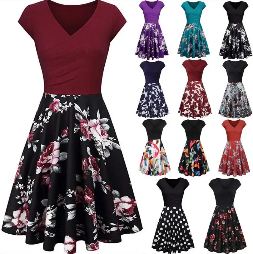

4XL Casual Summer Dresses Women 2021 New Female Floral Print Dress Vintage Plus Size A Line Dress, Many