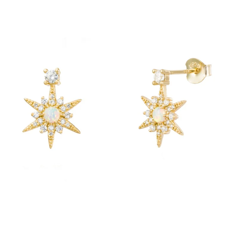 

Gemnel starburst drop opal charms CZ diamond star 925 silver gold earrings jewelry