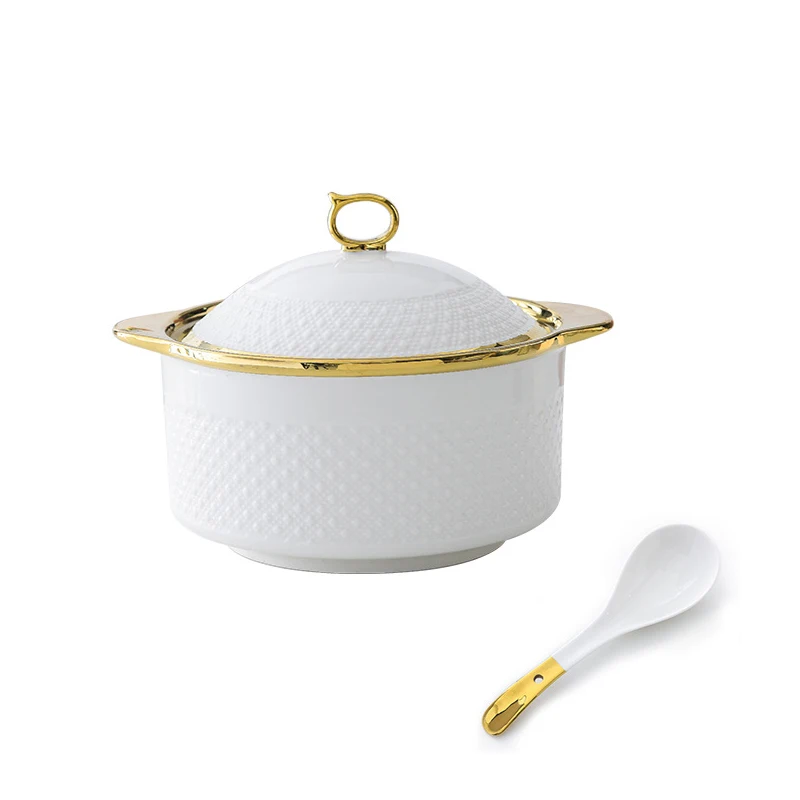 

Wholesale luxury ceramic soup & stock pots small pot soup cookware, White