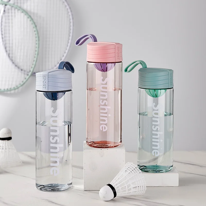 

wholesale 700ml sport bpa free custom logo portable reusable clear drinking plastic water bottle with rope