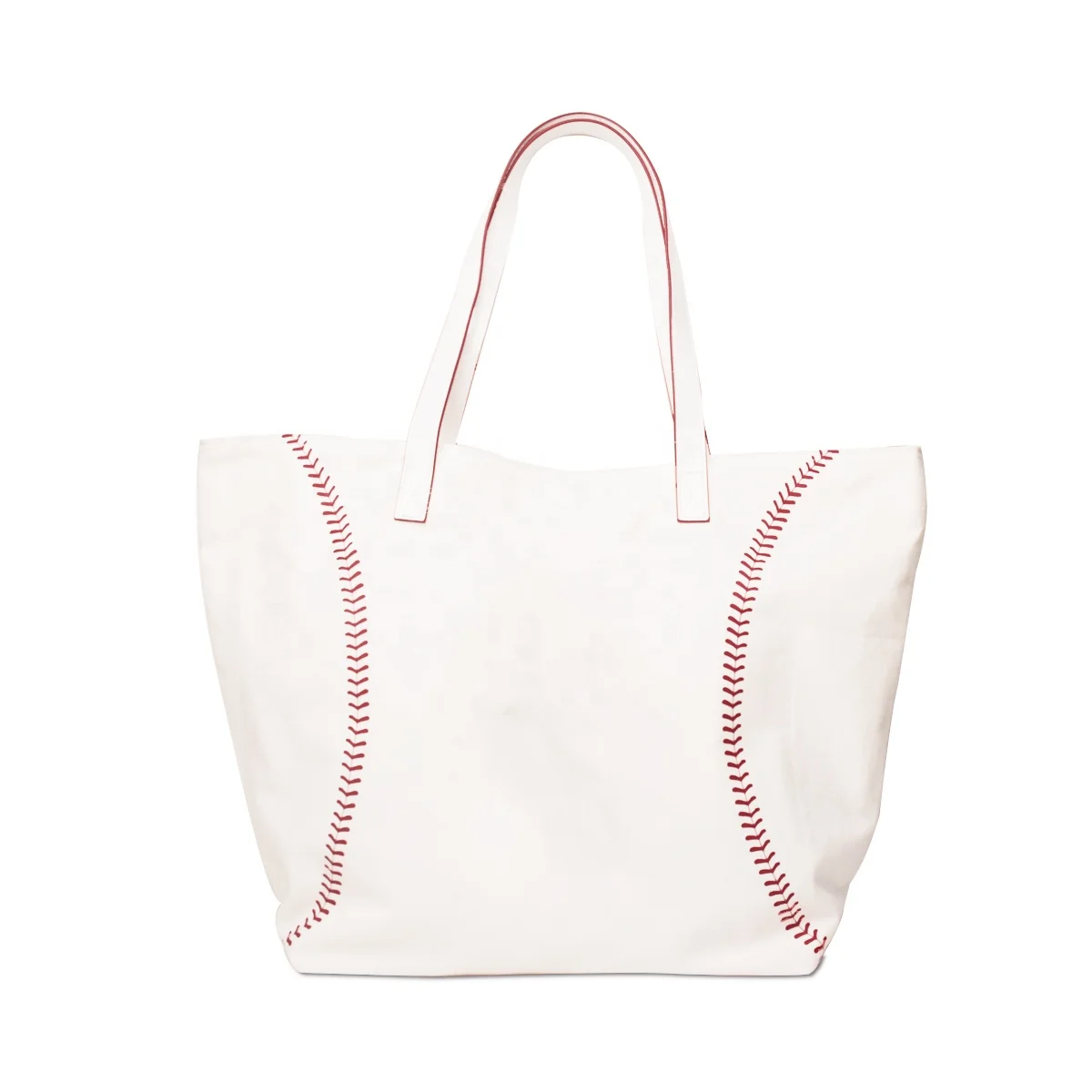 

Wholesale Canvas Baseball Outdoor Sports Handbags Fashion Beach Bag Large Capacity Tote Bags DOM1071772, White/red