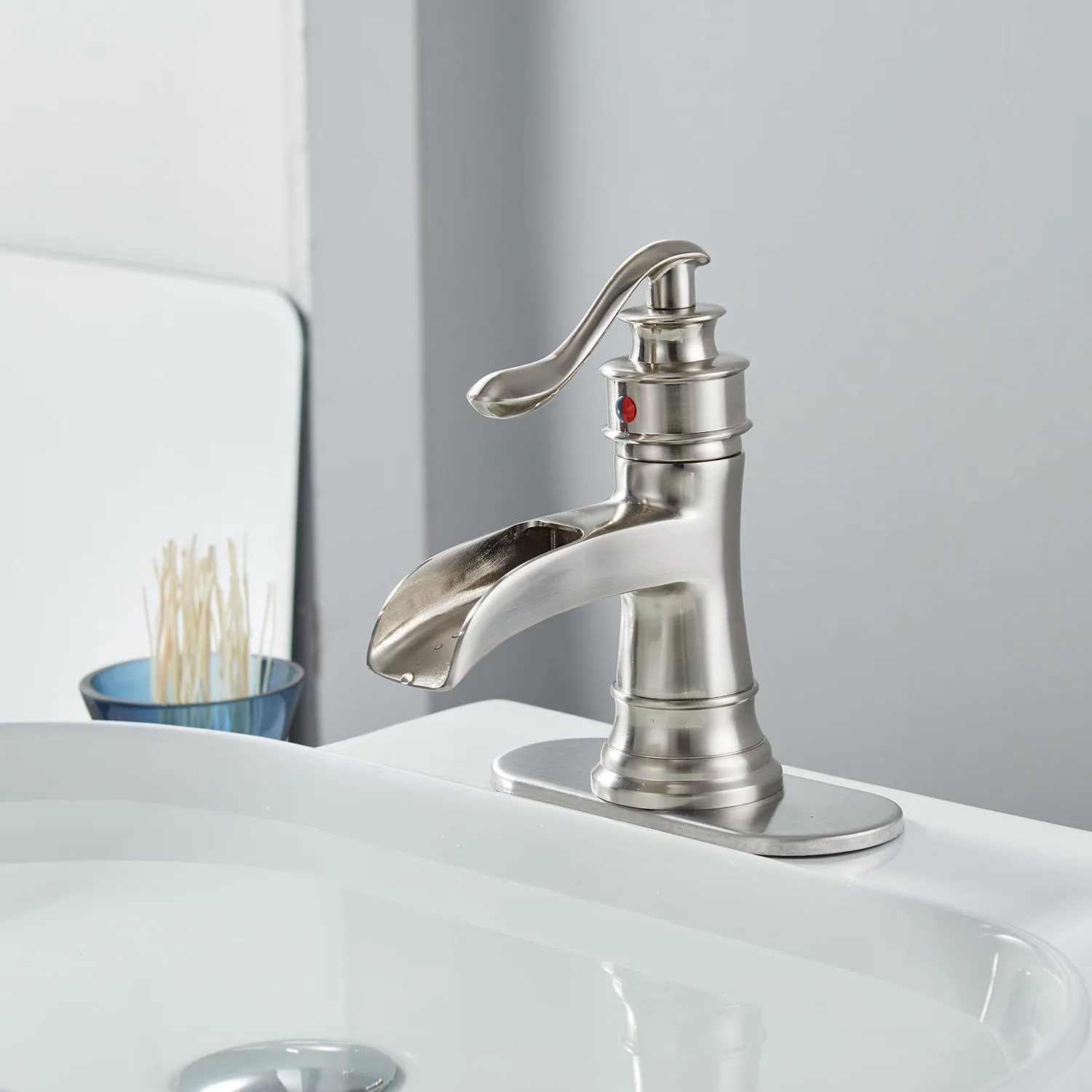 Bwe Cupc Cepillado Níquel-manejar Un Agujero Palanca Grifo Cascada Baño