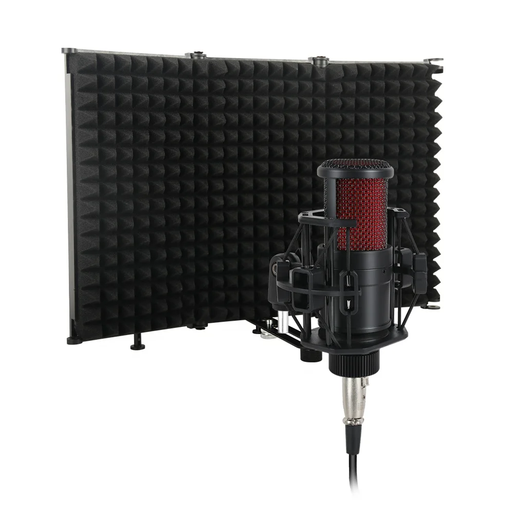 

China wholesale medium diaphragm condenser metal recording microphone filter mic with large wind screen, Black