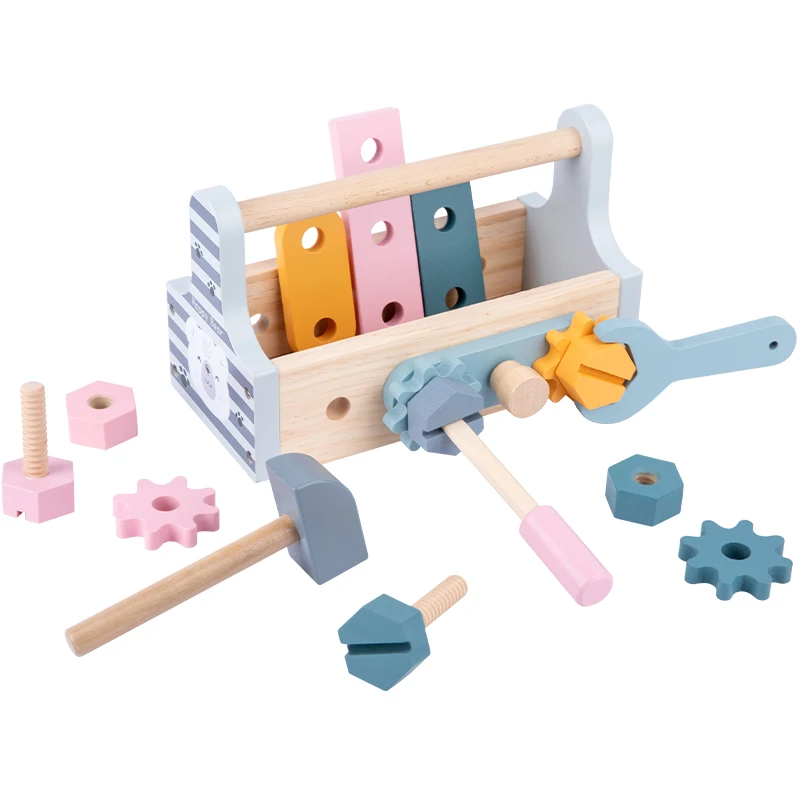 

Kids wooden repair tool box kit set screw nut assembling game Montessori toddlers simulation pretend play toy
