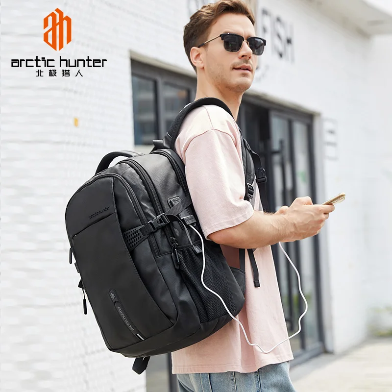 

Arctic Hunter 2020 Outdoor Sports Polyester Waterproof USB Backpacks Hiking Travelling Picnic Men Laptop Backpack bag, Black/blue/light grey/orange