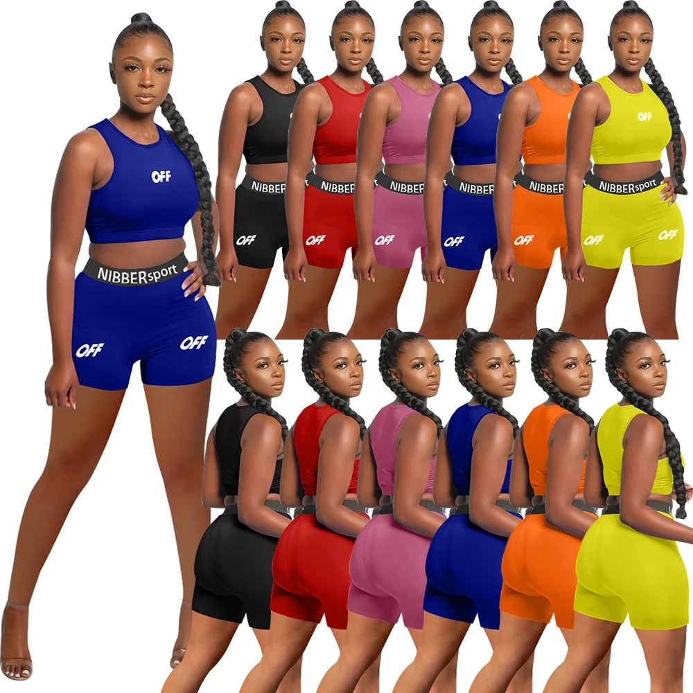 

Hot Sale Women 2 Piece Set Tank Top Shorts Outfits High Waist Bodycon Shorts Set, Six colors