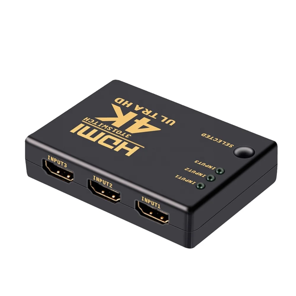 

4Kx2K 3 Port HDMI Switcher 3x1 HDMI Switch Box 4K@60Hz 3 In 1 3 To 1 4K x 2K Ultra HD 3D 1080P, Black