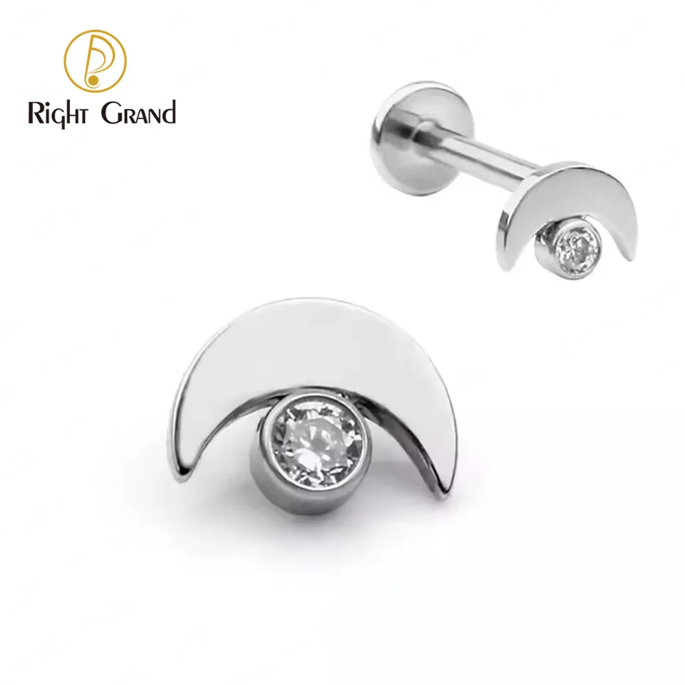 

Titanium Jewelry Piercing Crescent Moon Bezel Set Zircon Piercing Labret Top
