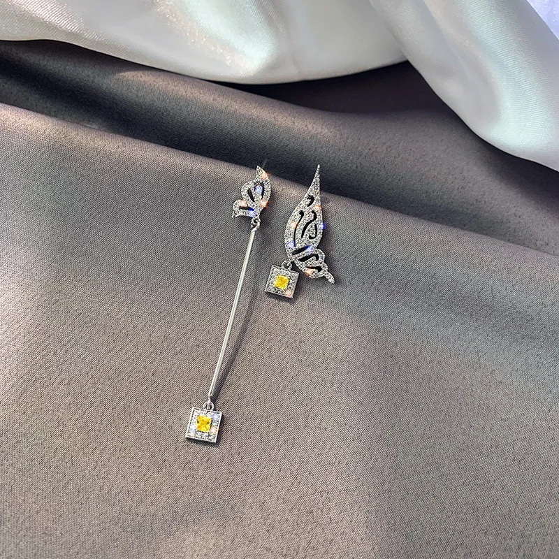 

fashion trendy wholesale butterfly crystal earring asymmetric