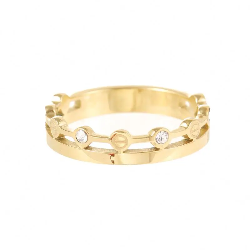 

Unique Design Women's Jewelry 14K Gold Plated Stainless Steel Double Layered Zirconia Ring