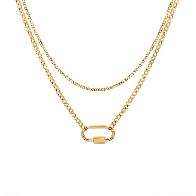 

Jewelry Special Geometric Abnormity Double Clavicle Chain Ellipse Buckle Multilayer Necklace Stainless Steel Gold Plated 12 Pcs, Gold,silver
