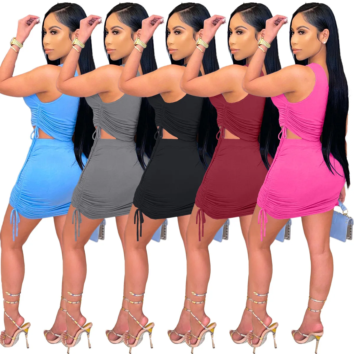 

2021 Women Summer Clothing Sexy Casual Club Party Dresses Women Two Piece Skirt Set Clothes 2 Piece Shirt Dresses Sets Outfits