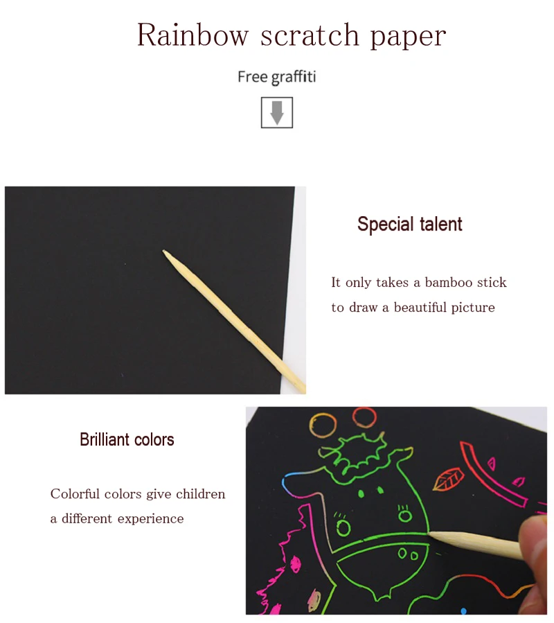 50pcs Rainbow Magic Scratch Paper For Kids Black Scratch Off Art Crafts
