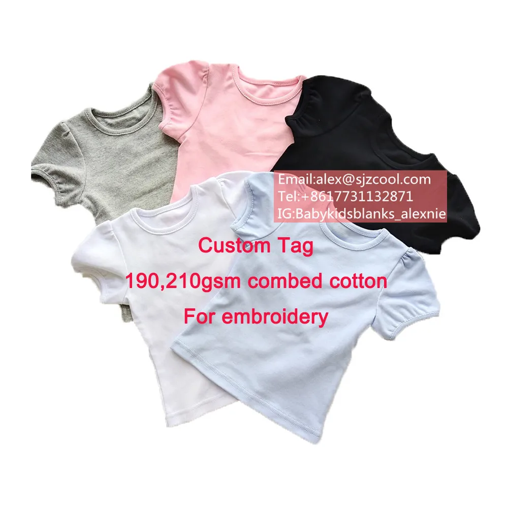 

Custom girls blank puffy sleeves kids baby girl clothes summer top tees toddler tshirts puff sleeves white t shirts 100% cotton, White,pink, baby blue,black,gray