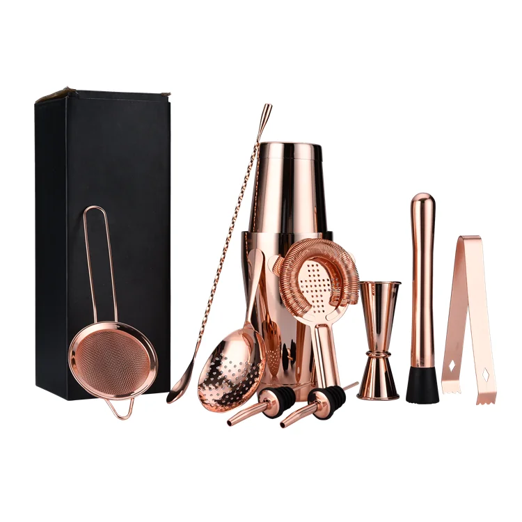 
Luxury 11-piece Rose gold Stainless Steel Weighted Boston Shaker Bar Set 