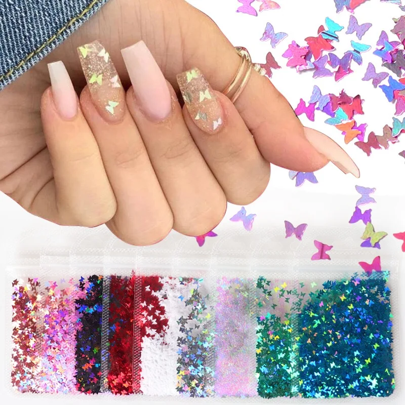 

New Fashion Nail Jewelry Butterfly Sequins Laser Color Sequins 3MM Nail Sequins Nail Patch