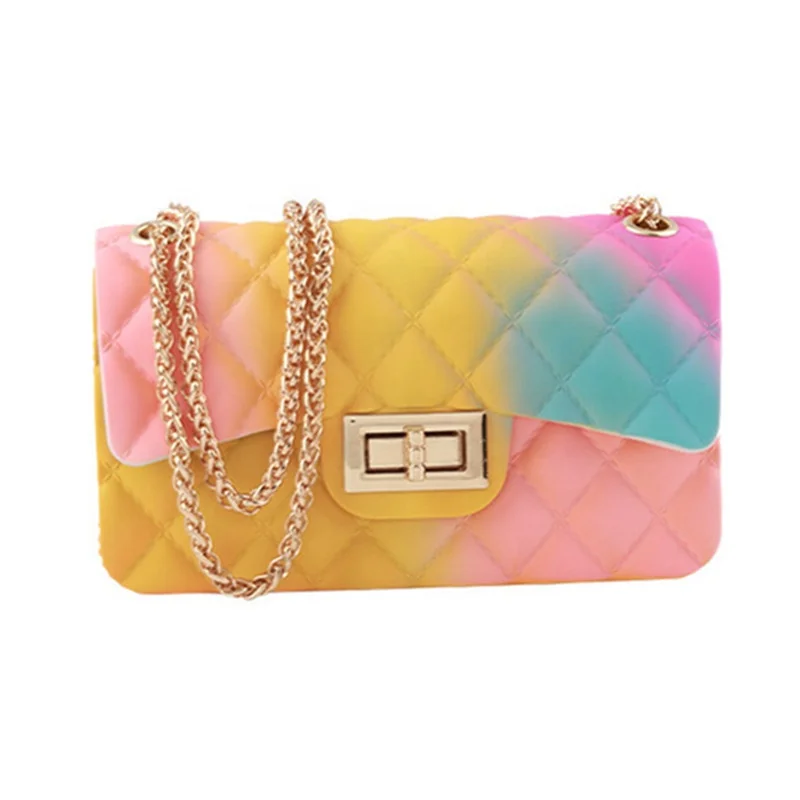 

rainbow color diamond chain diagonal female small square bag Gradient color jelly bag