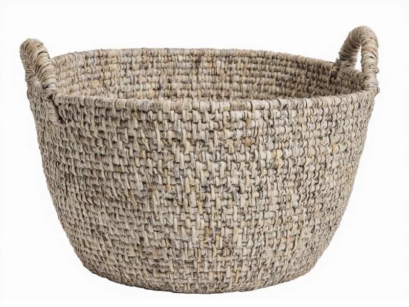 Sturdy woven basket made from recycled newspaper strips